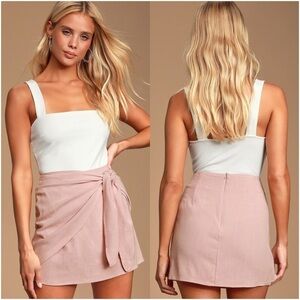LULU’S Ayla Blush Pink Tie Front Mini Skirt